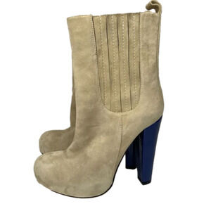 CARVEN high‎ heel suede booties.